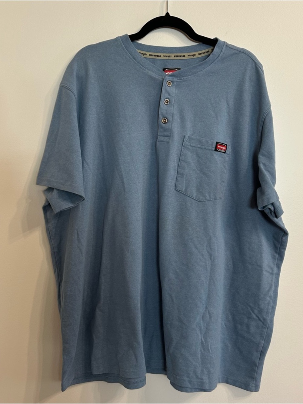 Wrangler Workwear Men's 3XL Short Sleeve Henley Pocket Tee Light Blue Shirt